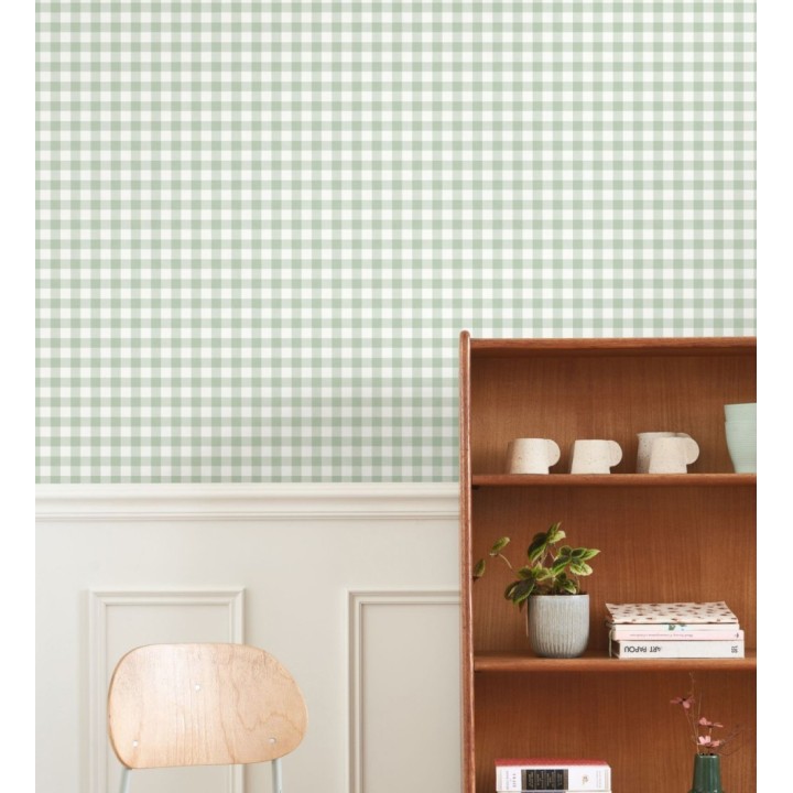 Papel pintado cuadros de vichy color verde claro - Juliet Vichy 682574