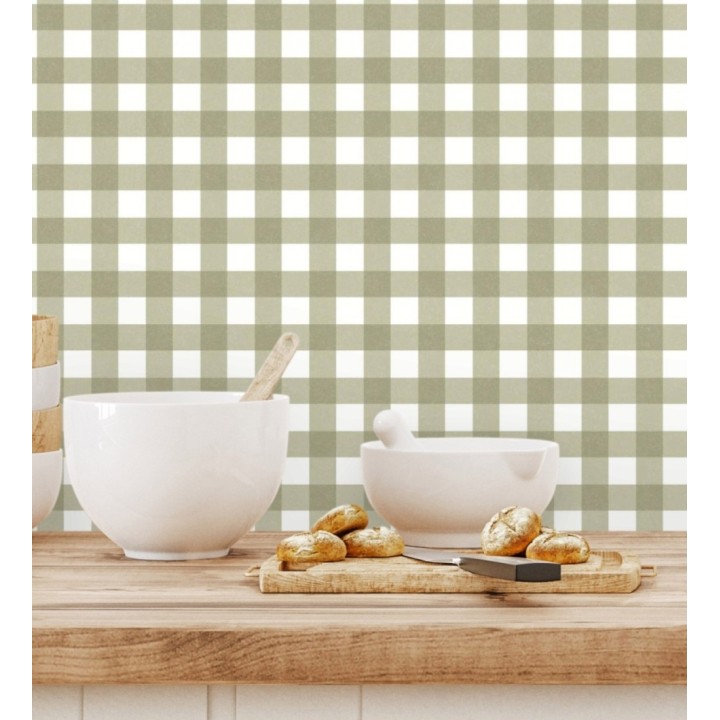 Papel pintado cuadros de vichy color verde - Juliet Vichy 682575