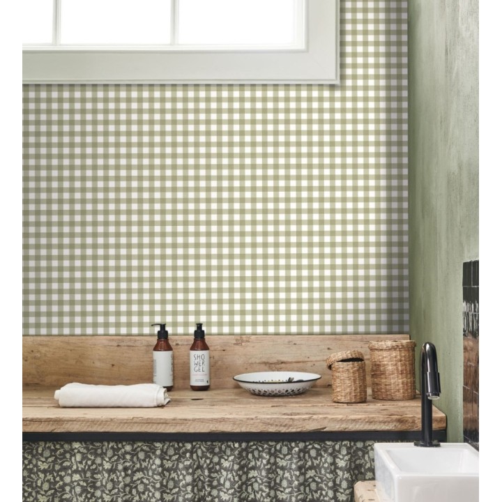 Papel pintado cuadros de vichy color verde - Juliet Vichy 682575