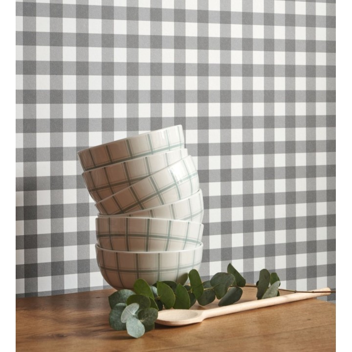 Papel pintado cuadros de vichy color gris oscuro - Juliet Vichy 682576