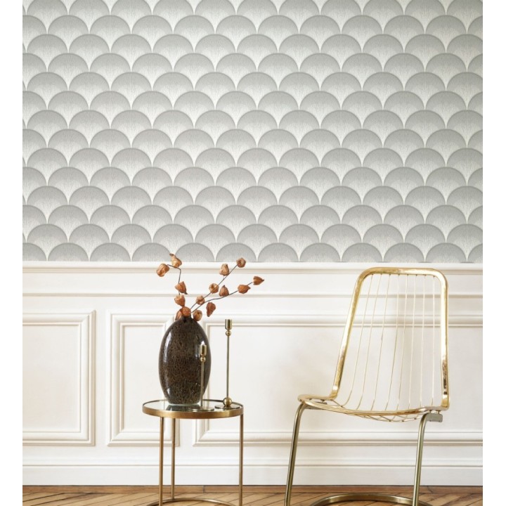 Papel pintado geométrico Art déco color gris y plata - Aiden Nouveau 682578