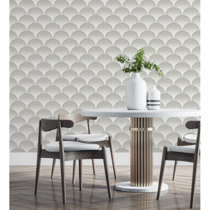 Papel pintado geométrico Art déco color gris y plata - Aiden Nouveau 682578
