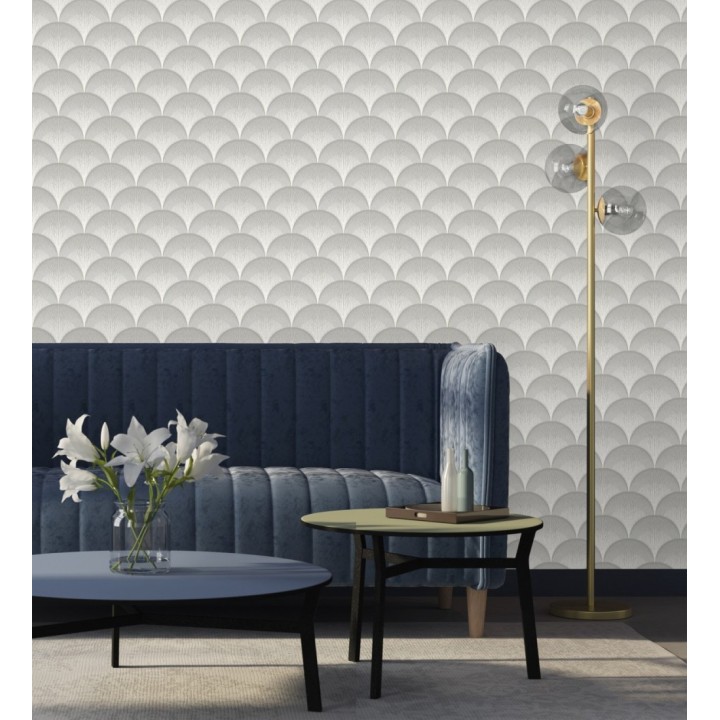 Papel pintado geométrico Art déco color gris y plata - Aiden Nouveau 682578