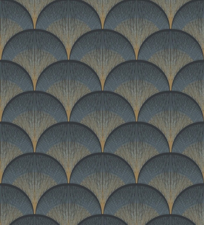 Papel pintado geométrico Art déco color negro y dorado - Aiden Nouveau 682579