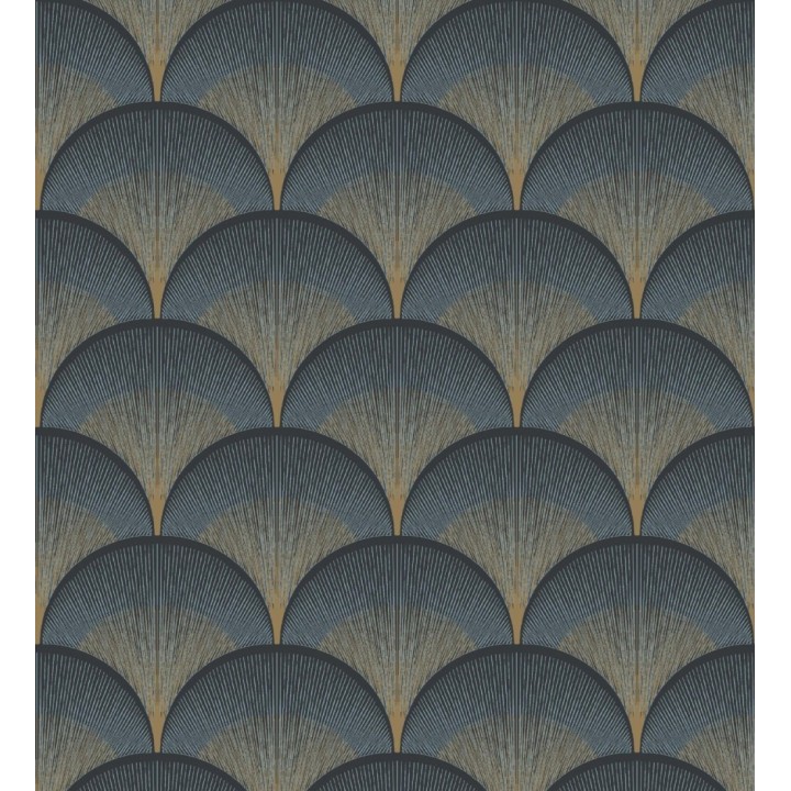 Papel pintado geométrico Art déco color negro y dorado - Aiden Nouveau 682579