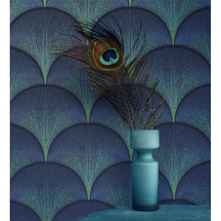 Papel pintado geométrico Art déco color azul y verde - Aiden Nouveau 682580