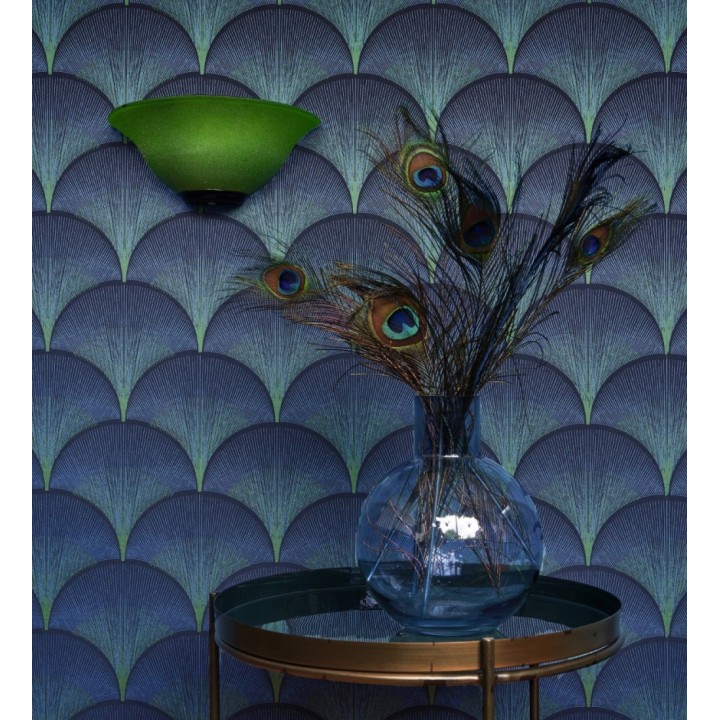 Papel pintado geométrico Art déco color azul y verde - Aiden Nouveau 682580