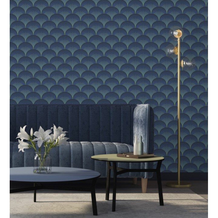 Papel pintado geométrico Art déco color azul y verde - Aiden Nouveau 682580