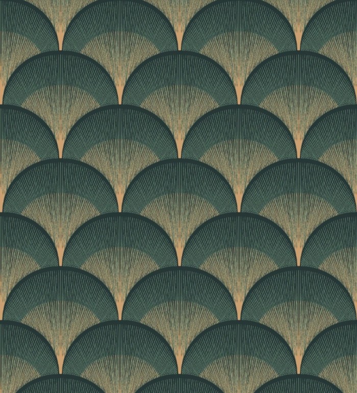 Papel pintado geométrico Art déco color verde y dorado - Aiden Nouveau 682582