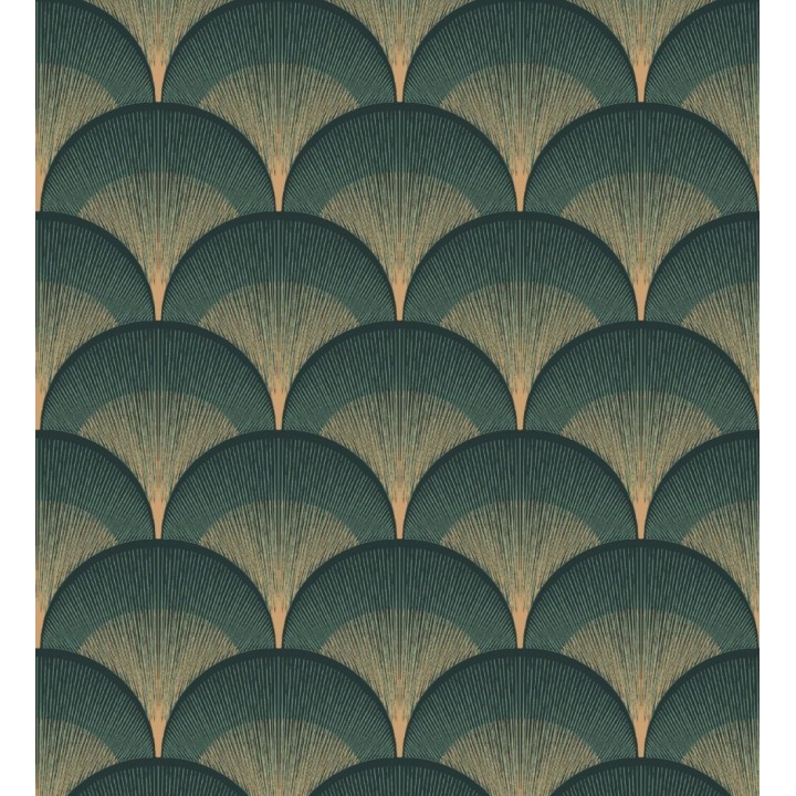 Papel pintado geométrico Art déco color verde y dorado - Aiden Nouveau 682582