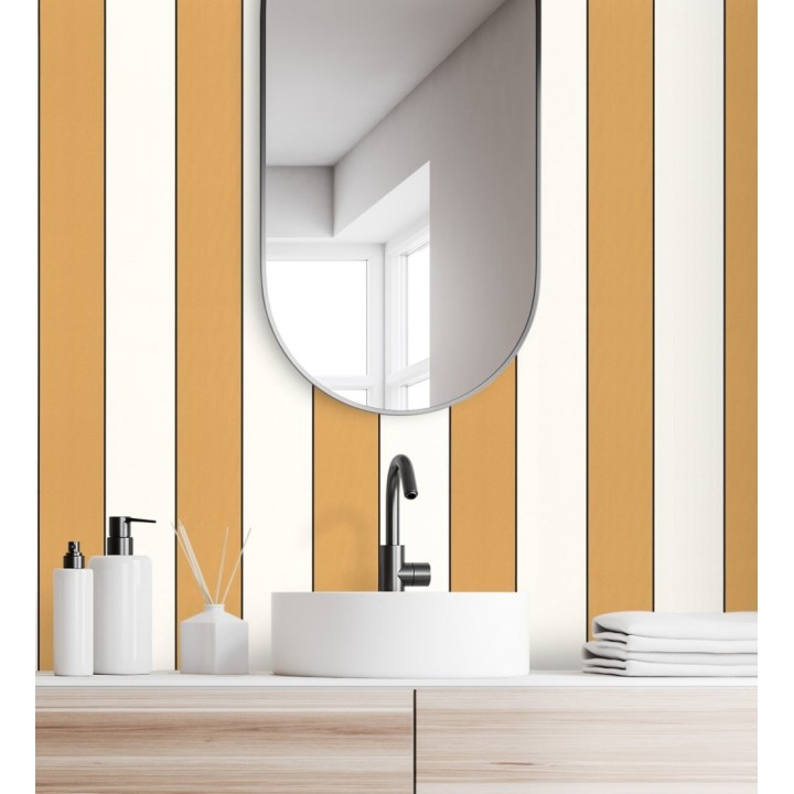 Papel pintado de rayas tonos ocres con líneas finas negras - Diana Stripes 682583