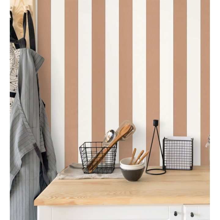 Papel pintado de rayas tonos marrones con líneas finas cobre - Diana Stripes 682584