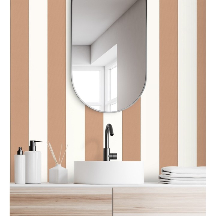 Papel pintado de rayas tonos marrones con líneas finas cobre - Diana Stripes 682584