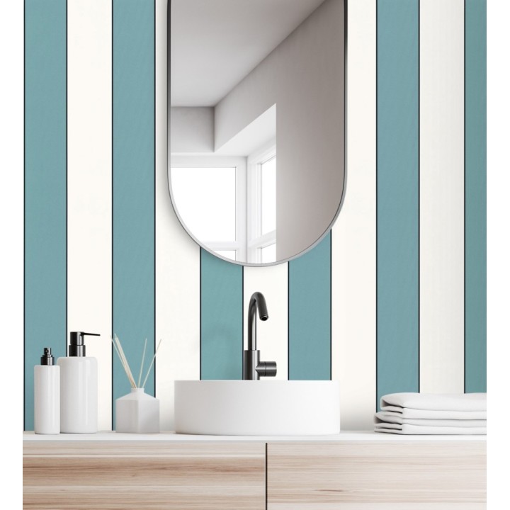 Papel pintado de rayas tonos azules con líneas finas negro - Diana Stripes 682585