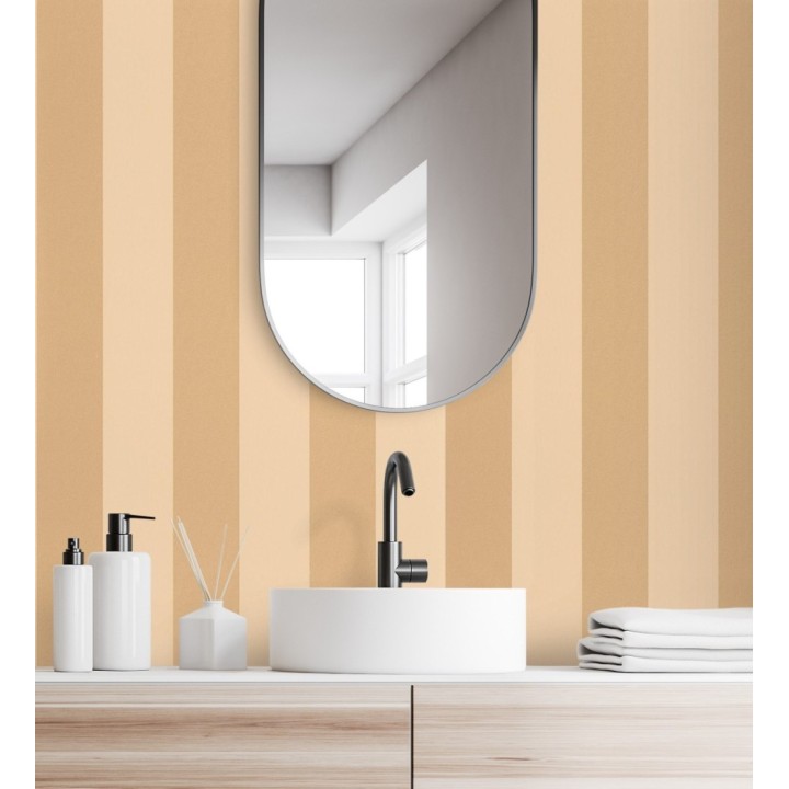 Papel pintado rayas beige y cobre con textura rugosa - Amelia Stripes 682588