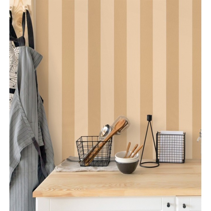 Papel pintado rayas beige y cobre con textura rugosa - Amelia Stripes 682588