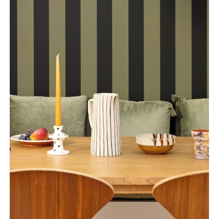 Papel pintado rayas negras y verde caqui con textura rugosa - Amelia Stripes 682591