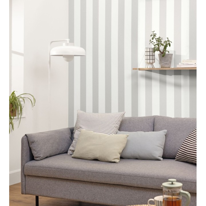 Papel pintado rayas aluminio blanco con textura rugosa - Amelia Stripes 682592