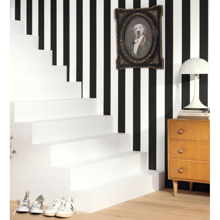 Papel pintado rayas negro y blanco con textura rugosa - Amelia Stripes 682593