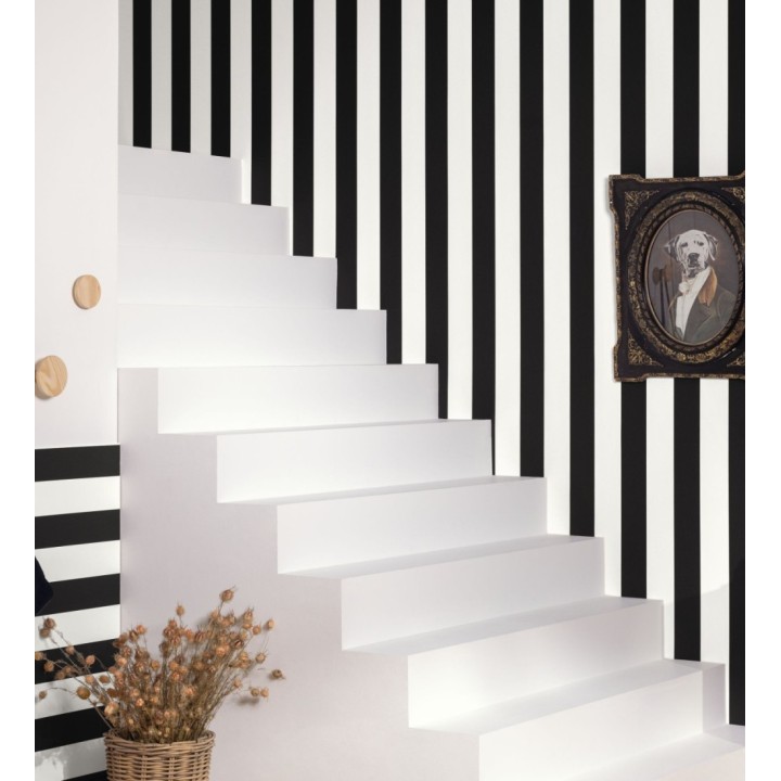 Papel pintado rayas negro y blanco con textura rugosa - Amelia Stripes 682593