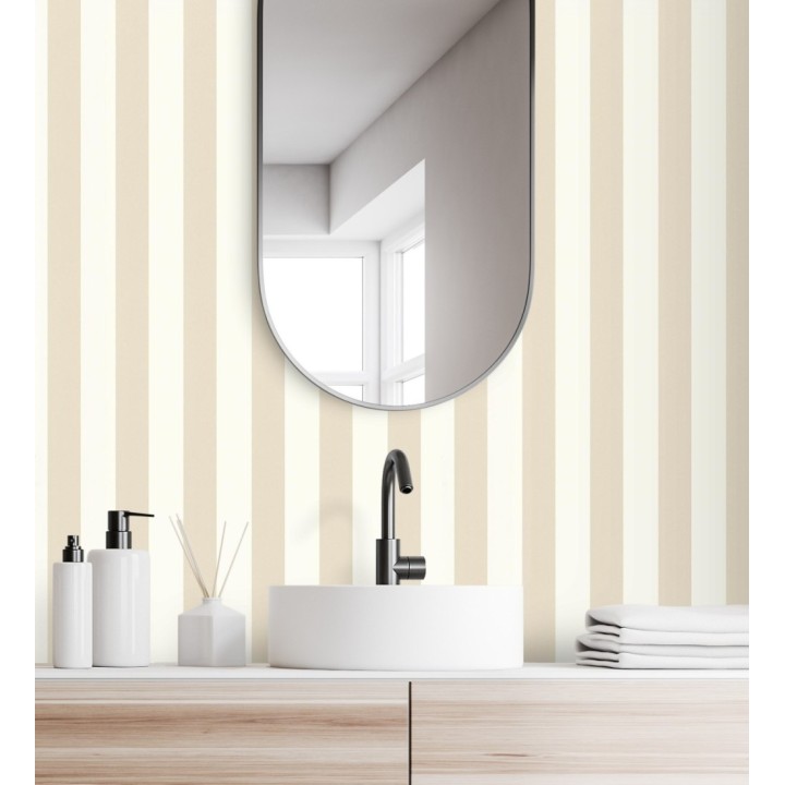 Papel pintado rayas finas beige y blanco con textura - Marlene Stripes 682595