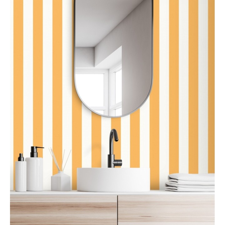 Papel pintado rayas finas ocre y blanco con textura - Marlene Stripes 682596