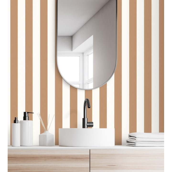 Papel pintado rayas finas marrones y blanco con textura - Marlene Stripes 682597