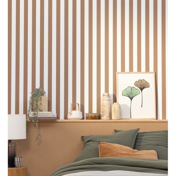 Papel pintado rayas finas marrones y blanco con textura - Marlene Stripes 682597