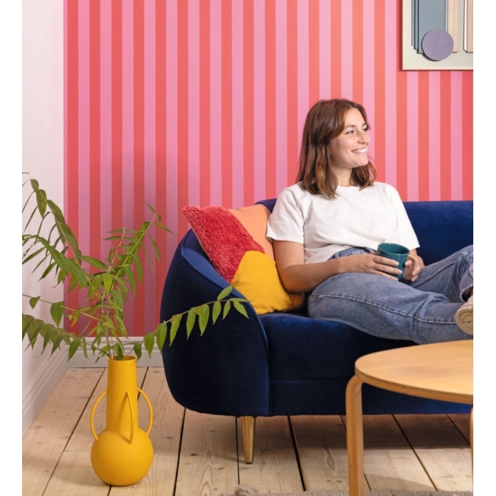 Papel pintado rayas finas rosa y rojo con textura - Marlene Stripes 682599