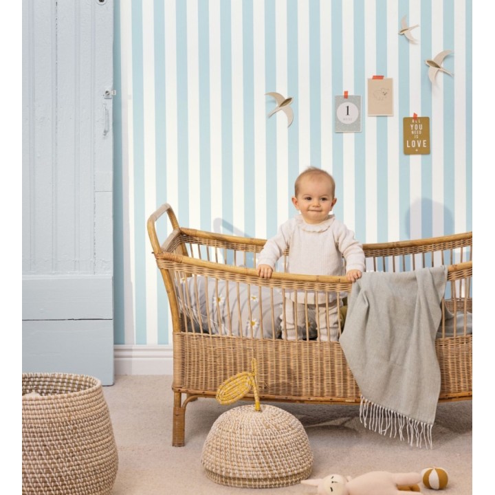 Papel pintado rayas finas celestes y blanca con textura - Marlene Stripes 682600