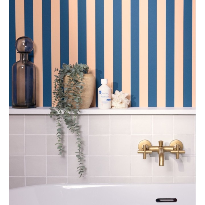 Papel pintado rayas finas azules y naranja con textura - Marlene Stripes 682601