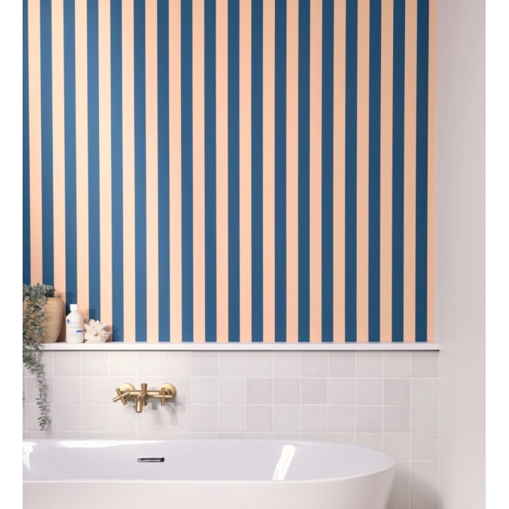 Papel pintado rayas finas azules y naranja con textura - Marlene Stripes 682601