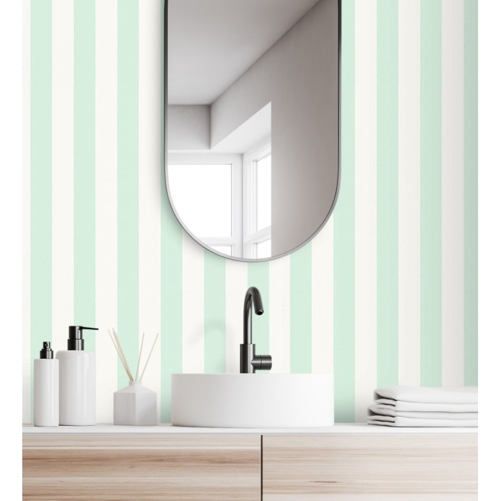 Papel pintado rayas finas verde agua y blanco con textura - Marlene Stripes 682602