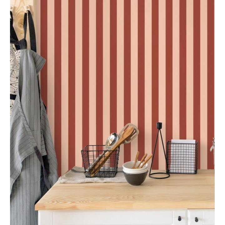 Papel pintado rayas finas rojo y salmón con textura - Marlene Stripes 682603