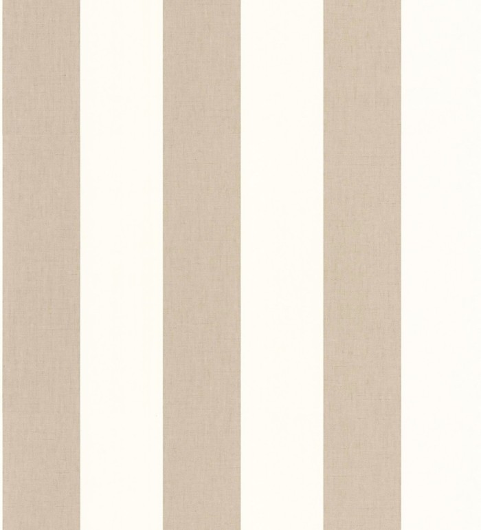 Papel pintado de rayas color marrón claro y blanco imitando al tejido de lino - Garbo Stripes 682605