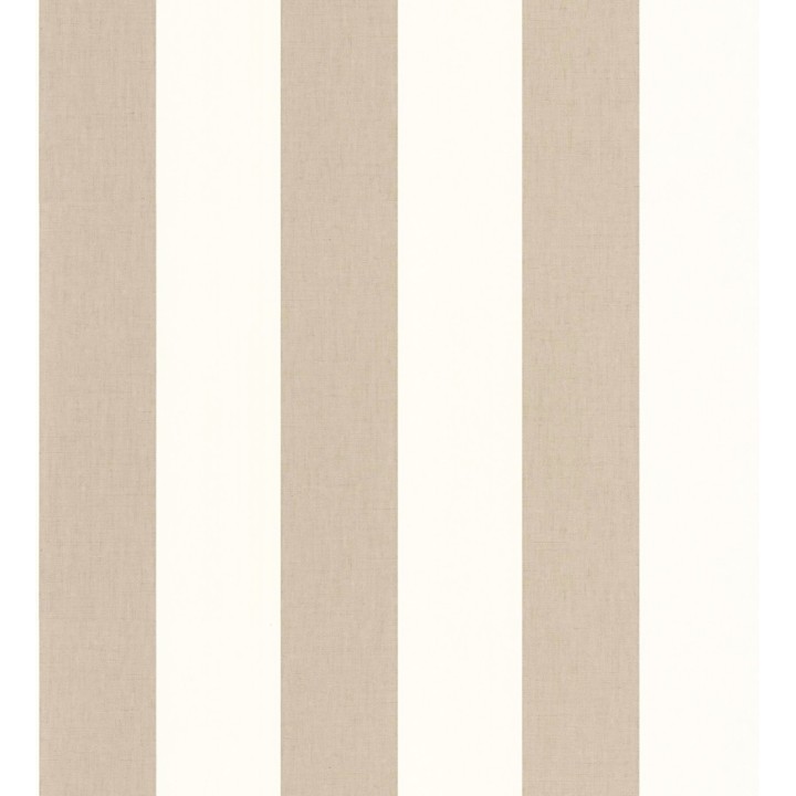 Papel pintado de rayas color marrón claro y blanco imitando al tejido de lino - Garbo Stripes 682605