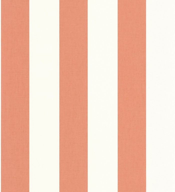 Papel pintado de rayas color coral y blanco imitando al tejido de lino - Garbo Stripes 682607