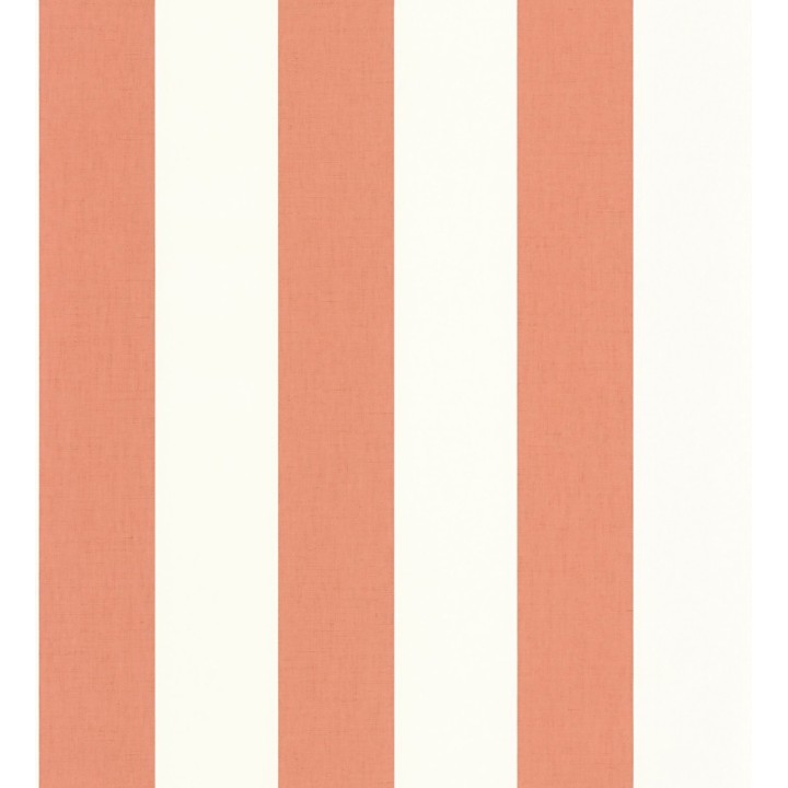 Papel pintado de rayas color coral y blanco imitando al tejido de lino - Garbo Stripes 682607