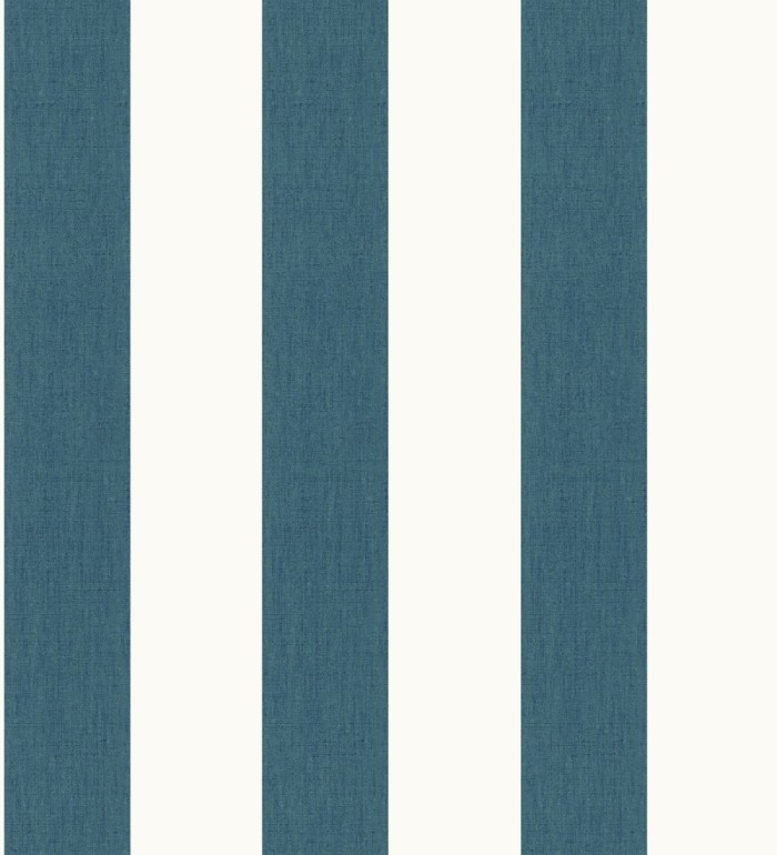 Papel pintado de rayas color turquesa oscuro y blanco imitando al tejido de lino - Garbo Stripes 682608