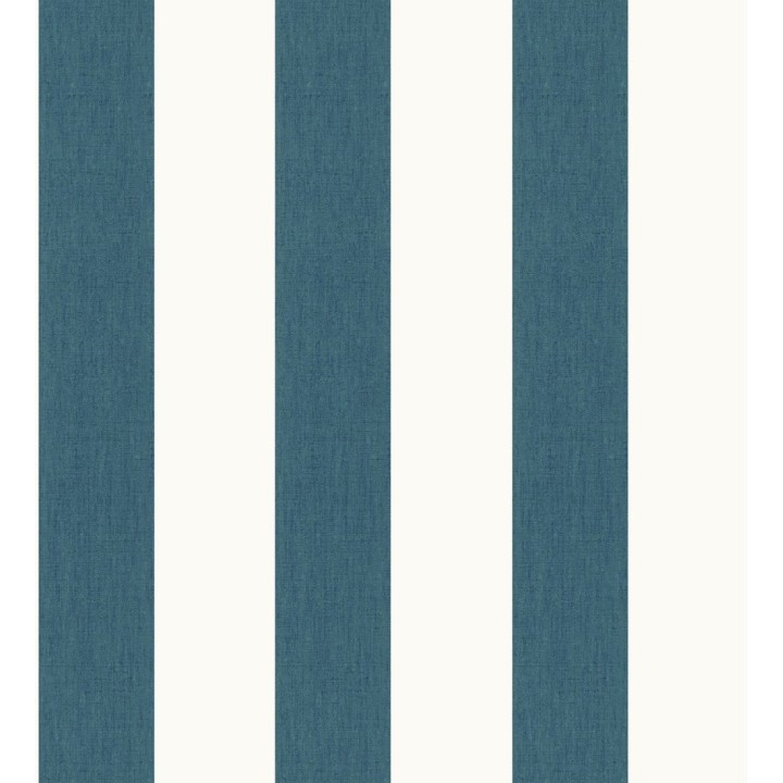Papel pintado de rayas color turquesa oscuro y blanco imitando al tejido de lino - Garbo Stripes 682608