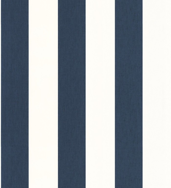 Papel pintado de rayas color azul marino y blanco imitando al tejido de lino - Garbo Stripes 682609