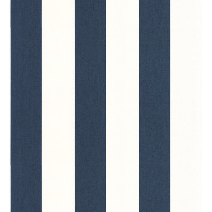 Papel pintado de rayas color azul marino y blanco imitando al tejido de lino - Garbo Stripes 682609