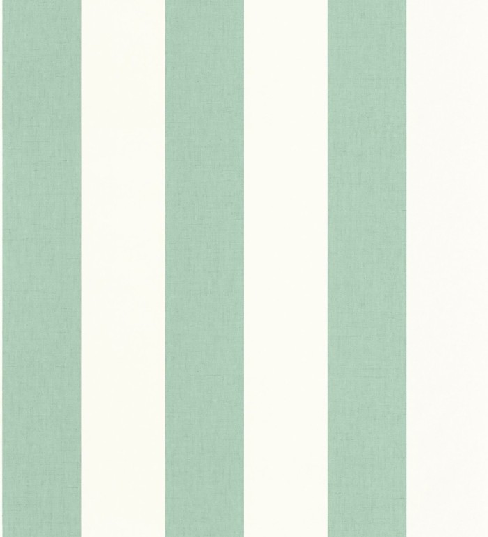 Papel pintado de rayas color verde agua y blanco imitando al tejido de lino - Garbo Stripes 682611