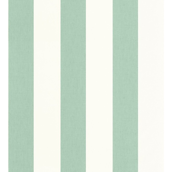 Papel pintado de rayas color verde agua y blanco imitando al tejido de lino - Garbo Stripes 682611