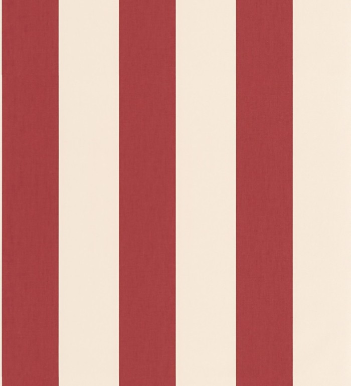 Papel pintado de rayas color rojo carmín y beige claro imitando al tejido de lino - Garbo Stripes 682613