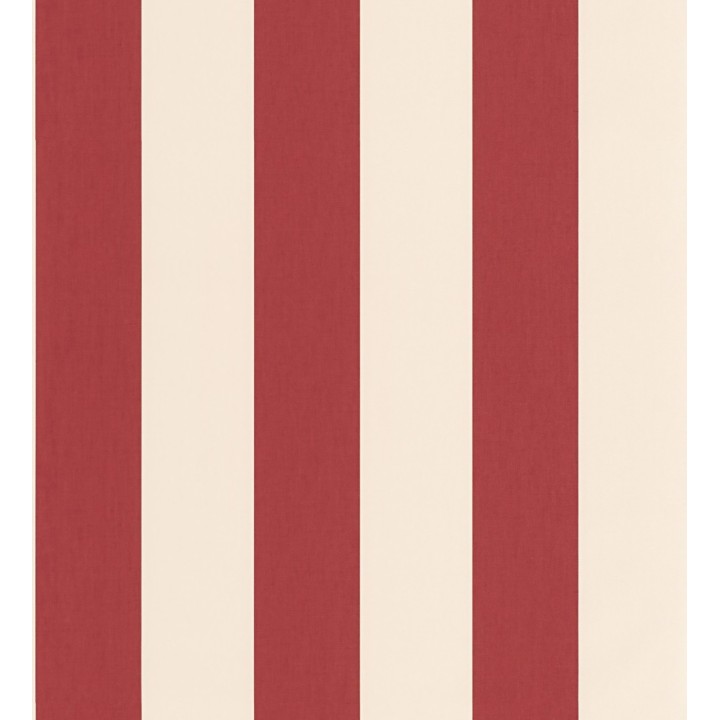 Papel pintado de rayas color rojo carmín y beige claro imitando al tejido de lino - Garbo Stripes 682613