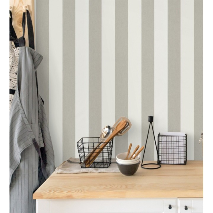 Papel pintado de rayas tonos grises imitando al tejido de lino - Garbo Stripes 682615