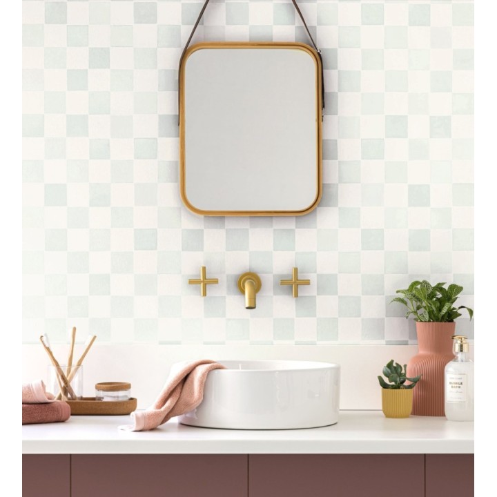 Papel pintado de dibujo de acuarela de cuadros que evoca los azulejos de gresite - Padget 682616