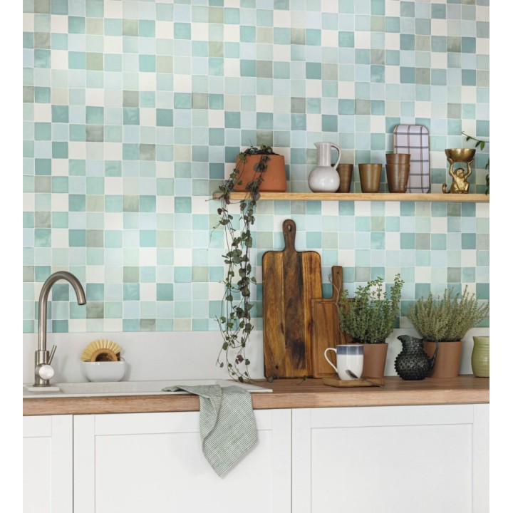 Papel pintado de dibujo de acuarela de cuadros que evoca los azulejos de gresite - Padget 682617