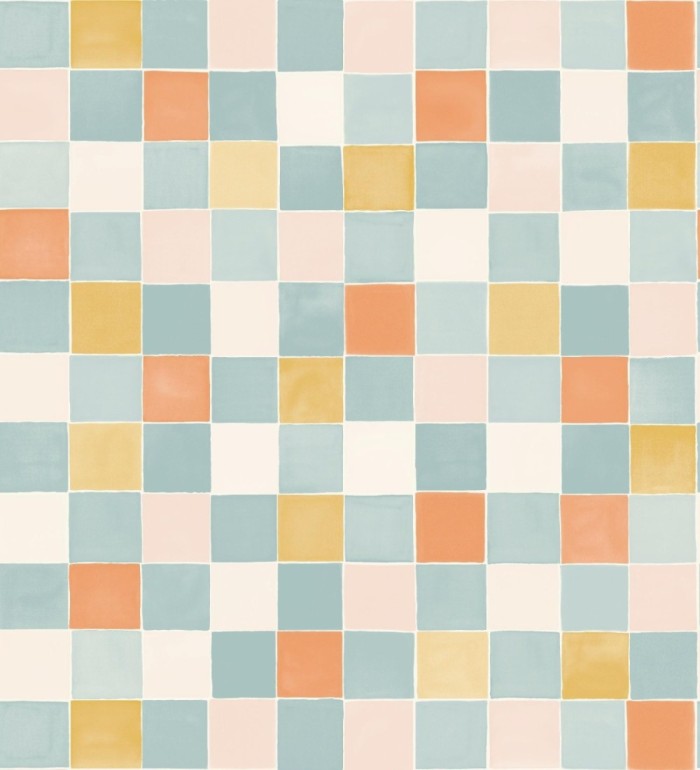 Papel pintado de dibujo de acuarela de cuadros que evoca los azulejos de gresite - Padget 682618